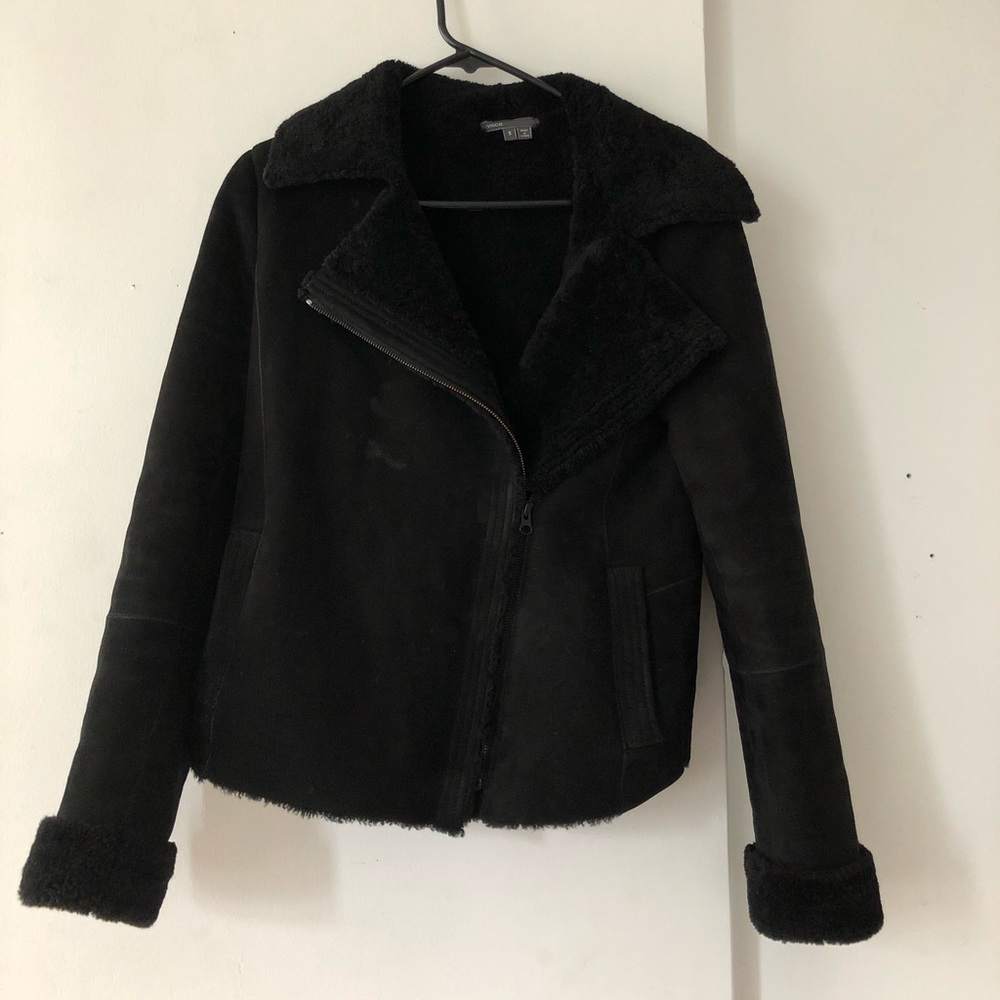 VINCE cropped shearling moto jacket